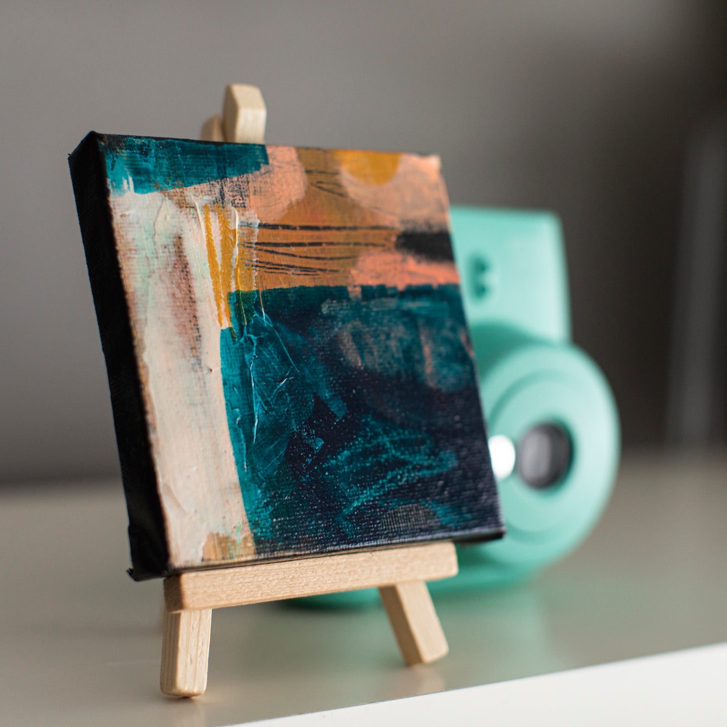 "Mini 5" - 4"x 4" canvas and easel